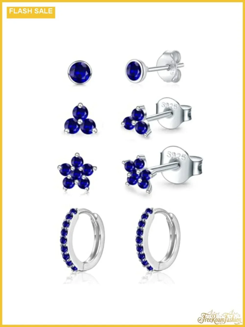 Sterling Silver Stud Earrings Set for Women, Hypoallergenic 4 Pairs, Cubic